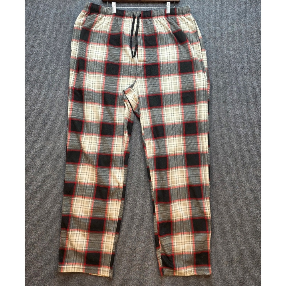 The Foundry Supply Co Cozy Pants Men 2XLT Grey Black Red Excellent Plaid Fleece